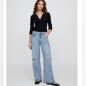 GAP 90s Loose Mid Rise Jeans Light Wash 29" 8R Distressed Slit Cuff Cotton 99%
